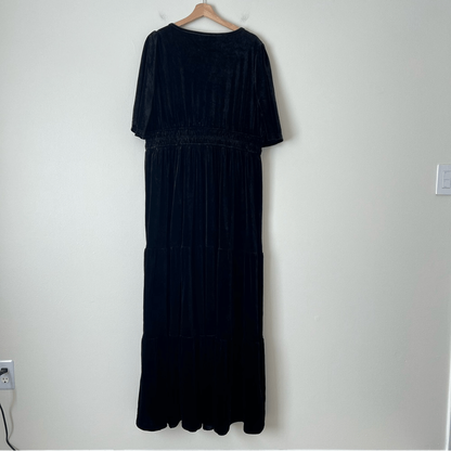 Baltic Born Artemis Tiered Velvet Maxi Dress in Black Plus Size 3X