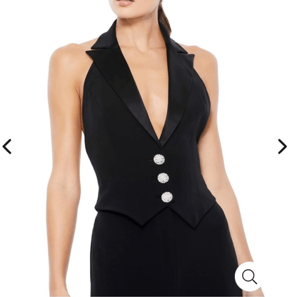 Mac Duggal Black Tuxedo Halter Jumpsuit NEW Size 6 Formal Elegant