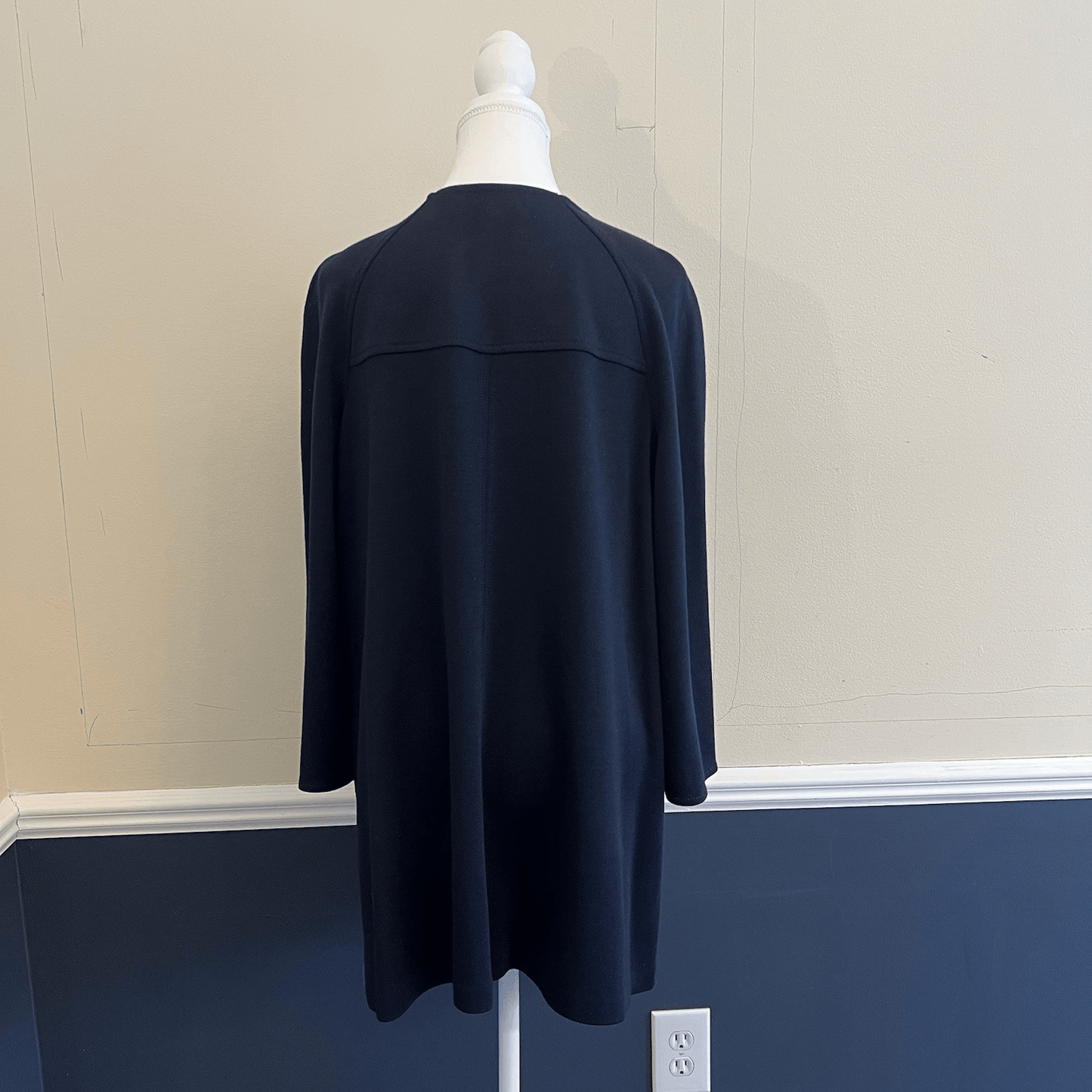 St. John Navy Blue Wool Blend Full Zip 3/4 Sleeve Knit Jacket Blazer Size Large