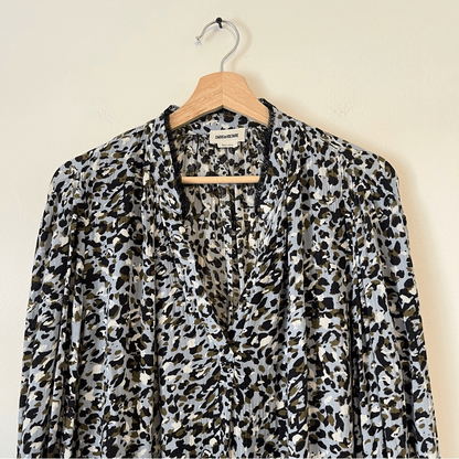 Zadig & Voltaire Tink Leo Crinkle Lace Collar Blouse Size Medium Long Sleeve