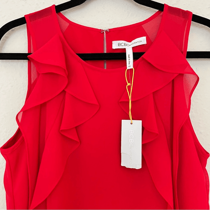 BCBGeneration Red Ruffle Shift Dress NEW Size XS