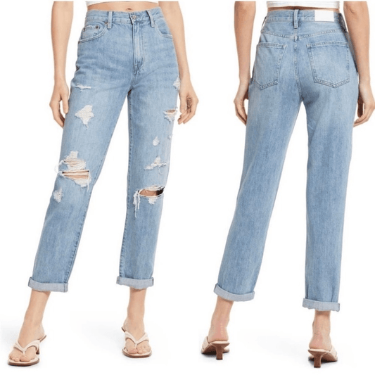 Pistola Presley Light Wash High Rise Distressed Jeans Relaxed Roller Size 33