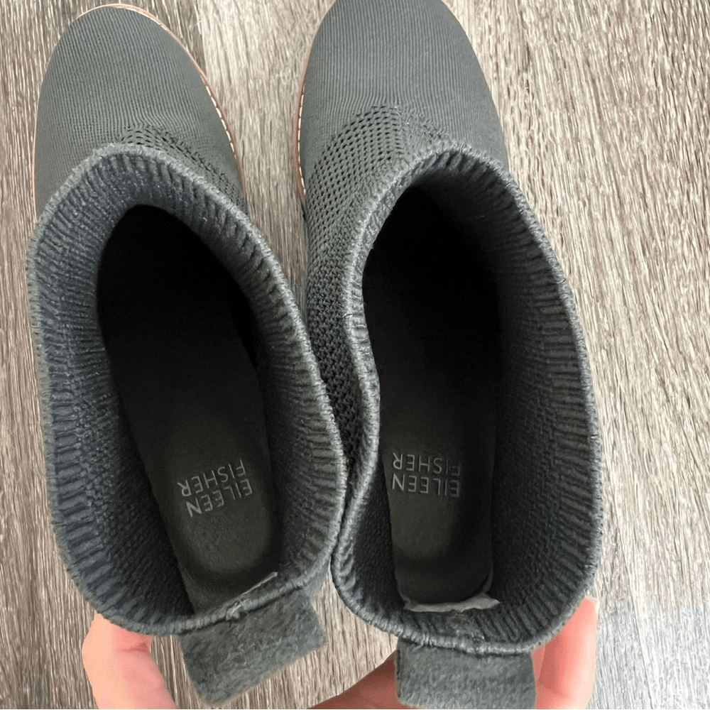 Eileen Fisher Amos London Grey Knit Wedge Ankle Boots Size 9