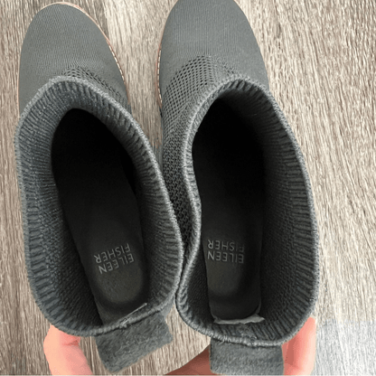 Eileen Fisher Amos London Grey Knit Wedge Ankle Boots Size 9