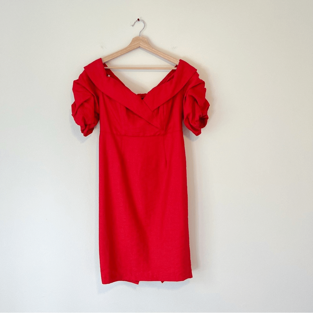 Bardot Devlin Twist Mini Dress in Lipstick Red Size 10 / L Off The Shoulder
