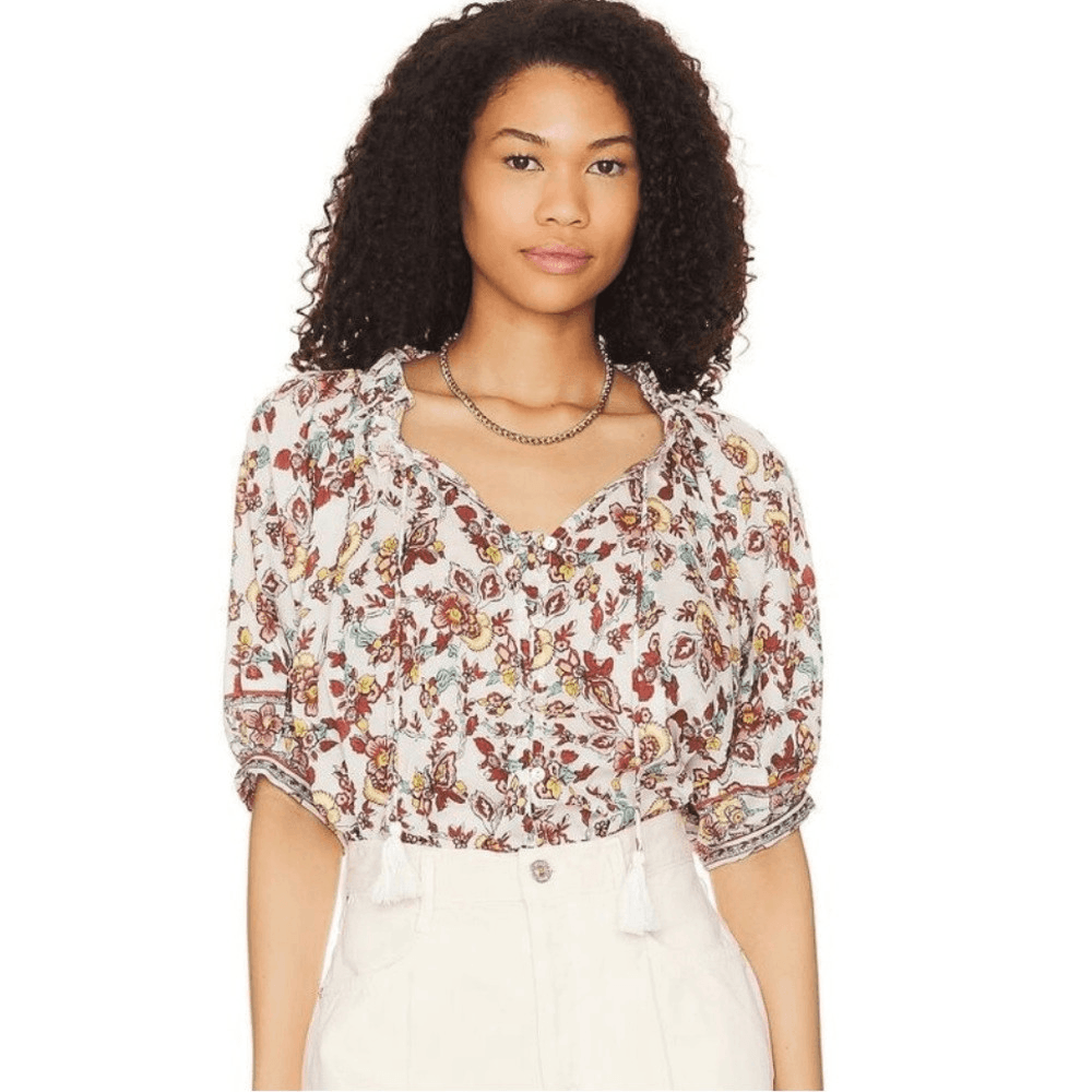 Cleobella Iris Floral Tassel Tie Blouse Enya NEW Size Large Boho