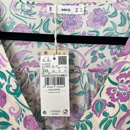 MANGO Flowy Floral Short Sleeve Blouse NEW Size 18