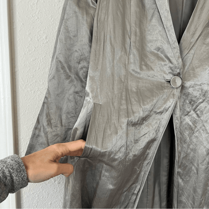 Eileen Fisher Steel Satin Long Blazer Jacket Size Large