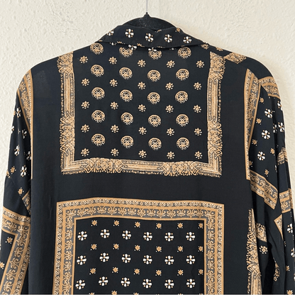 Free People Little Secrets Scarf Print Button Up Shirt Blouse Size Small