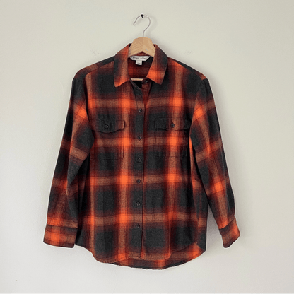 Taylor Swift Evermore Flannel Button Down Shirt Size Small Old Navy Orange Gray