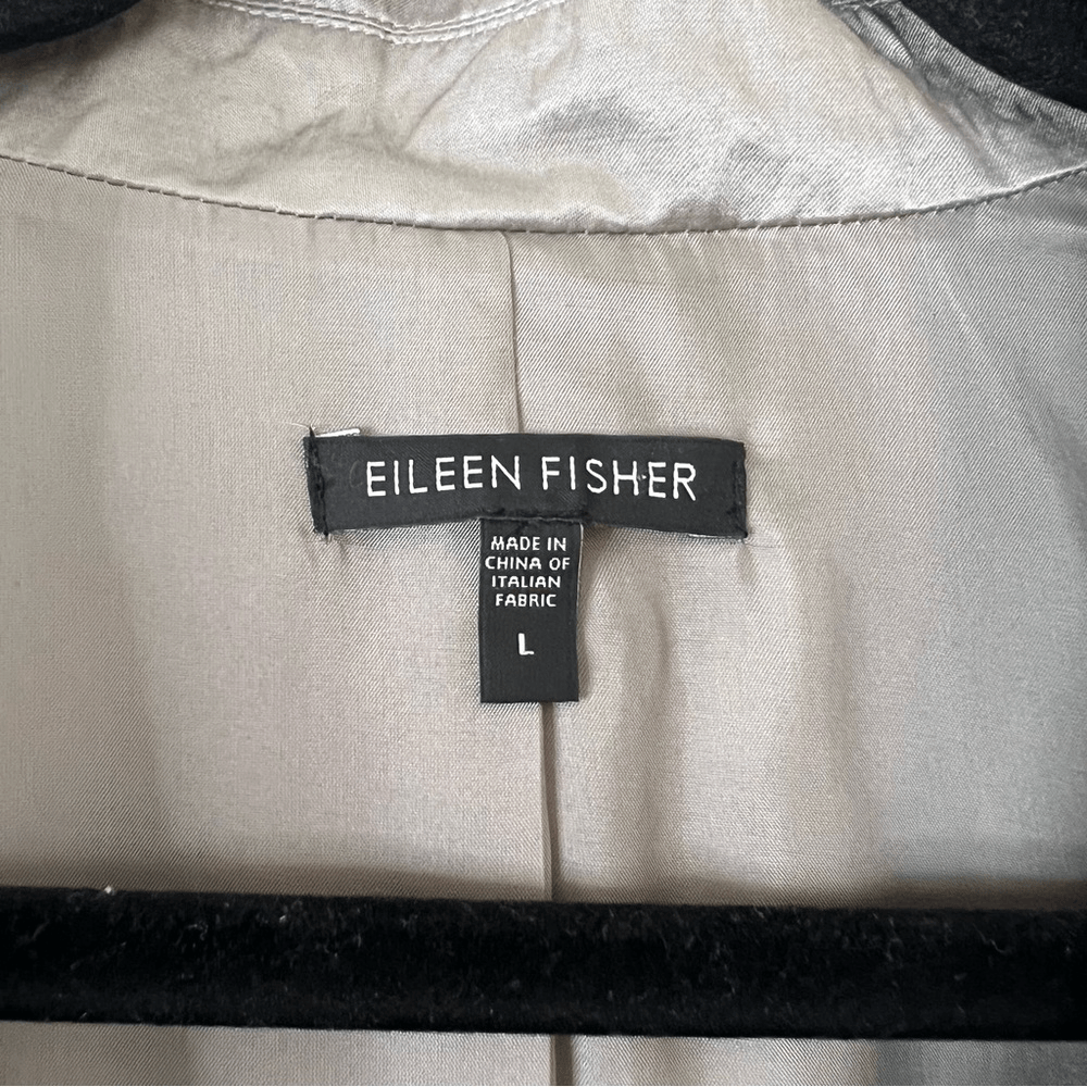 Eileen Fisher Steel Satin Long Blazer Jacket Size Large