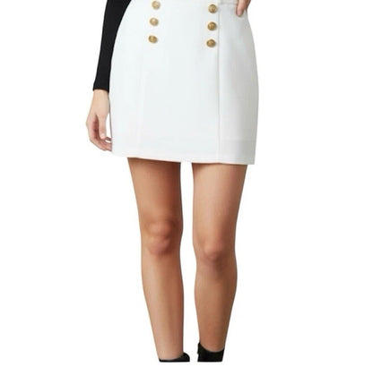 Nookie Gold Button White Mini Skirt Size Small