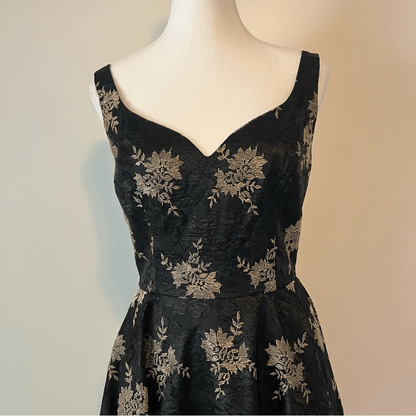 JILL STUART Floral Jacquard A-line Mini Dress NEW Size 6 Black & Gold