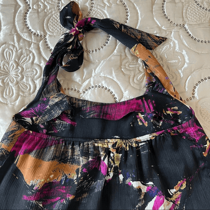 Ann Taylor Black Multi Color Halter Top Size 2
