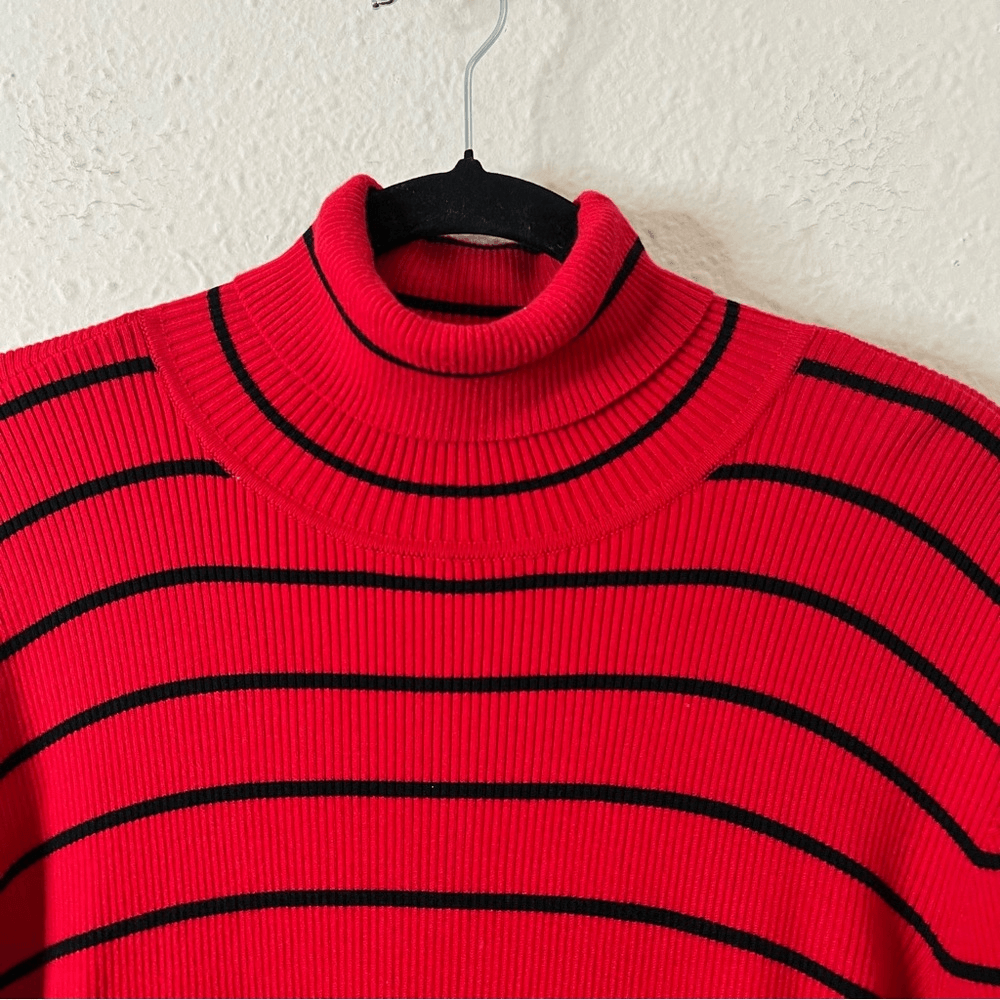 Lauren Ralph Lauren Striped Cotton Blend Ribbed Turtleneck Sweater Red Size 3X