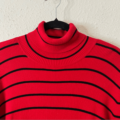 Lauren Ralph Lauren Striped Cotton Blend Ribbed Turtleneck Sweater Red Size 3X