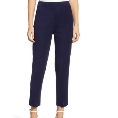 Ming Wang Straight Leg Knit Pull on Pants Navy Blue Size Large Petite