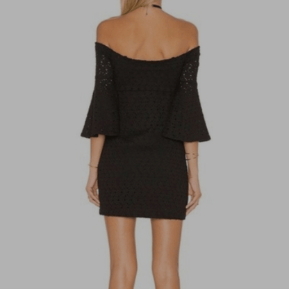 Free People Sophia Black Eyelet Crochet Mini Dress Bodycon Revolve