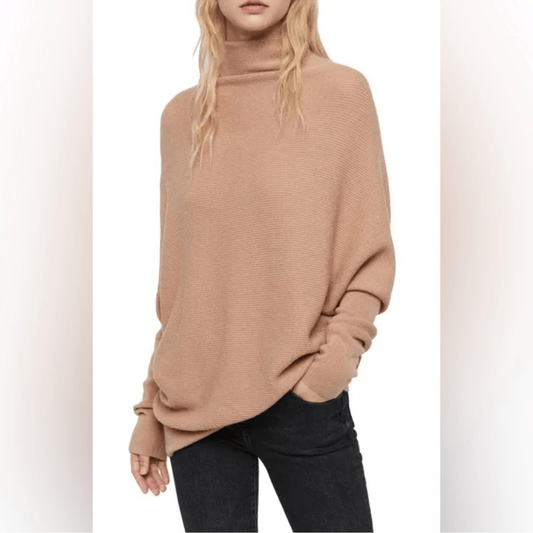 All Saints Ridley Wool Cashmere Blend Sweater in Tan Size Medium