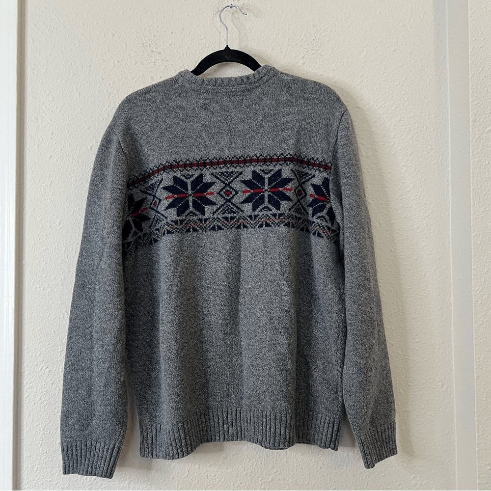 Eddie Bauer Fair Isle Wool Blend Crew Neck Sweater Size XL in Gray