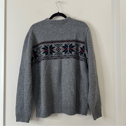 Eddie Bauer Fair Isle Wool Blend Crew Neck Sweater Size XL in Gray