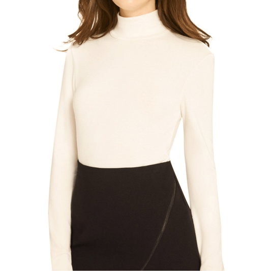 Alice + Olivia Classics Garrison Slim Mock Neck Long Sleeve Top NEW Cream Small