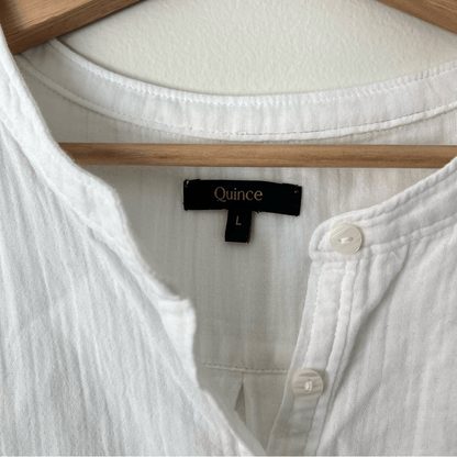 Quince Gauze Organic Cotton White Roll Sleeve Shirt Blouse Top Size Large