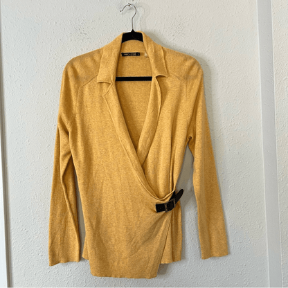 Nic+Zoe Cotton Blend Faux Wrap Sweater Size Large in Yellow