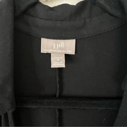 J. Jill Wearever Black Dress Long Sleeve Faux Wrap Size Medium Knee Length