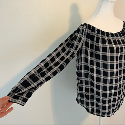 Rag & Bone Plaid Off Shoulder Top Blouse Size Small Black White