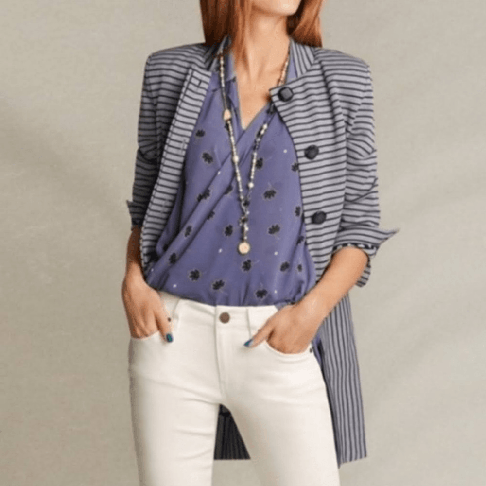 CABI Navy Blue Dappled Stripe Car Coat Size XS