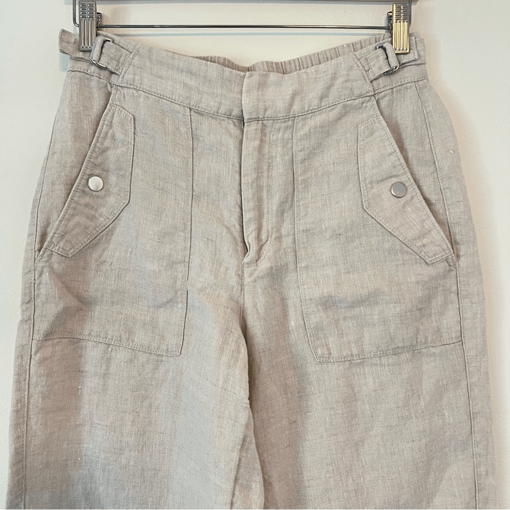 Athleta Voyager 100% Linen Pants Size 4 Cream Coastal Beach Vacation