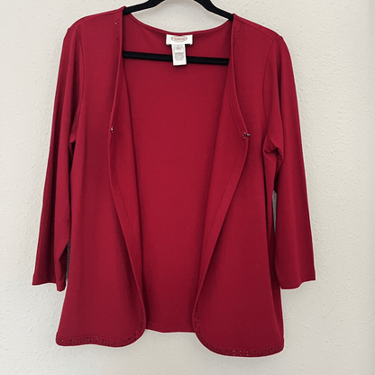 Talbots Open Front Rhinestone Embellishment Cardigan Blouse in Red Size Large
