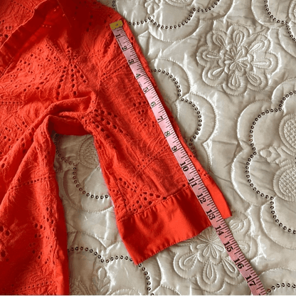 New York & Company 7th Avenue Cotton Eyelet Button Front Shirt Size Medium