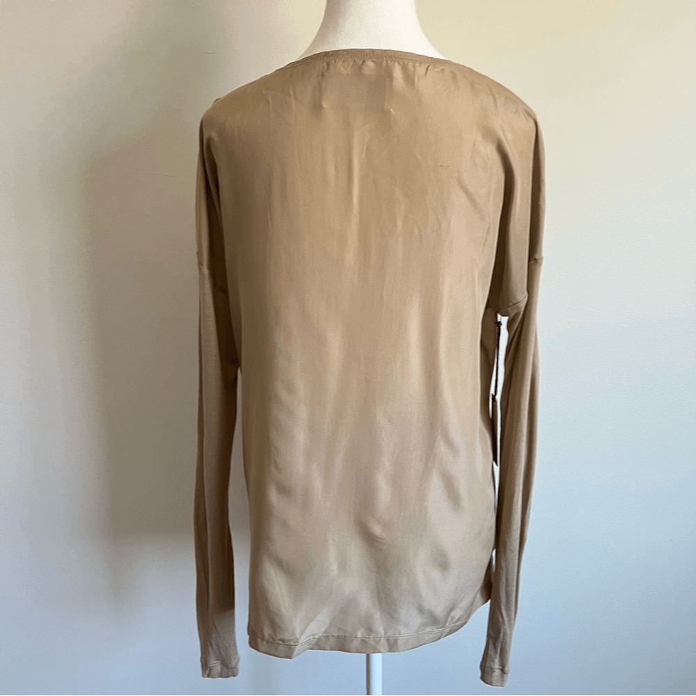 Brochu Walker Nadia Long Sleeve Silk Tee NEW Size Large in Tan