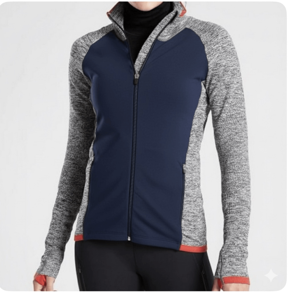 Athleta Andes Hybrid Jacket Size Small Navy Blue Gray
