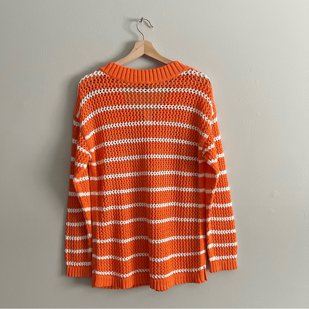 Talbots Open Weave Long Sleeve Sweater Cotton NEW Size Large Striped Resortwear