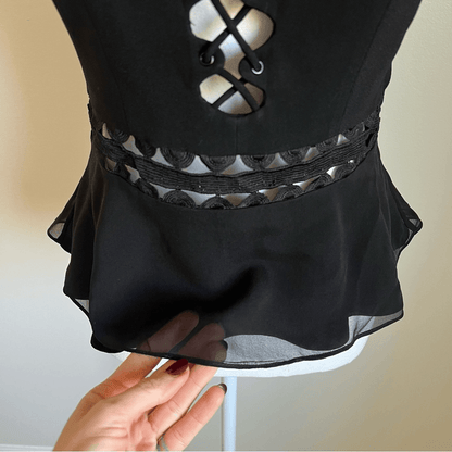 Jonathan Simkhai Lace Up Crepe Peplum Top in Black Size 2 Silk Trim