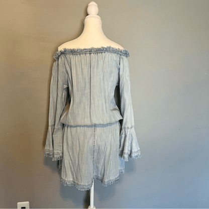 Ramy Brook Esie Chambray Romper Size XS Long Bell Sleeves Off the Shoulder
