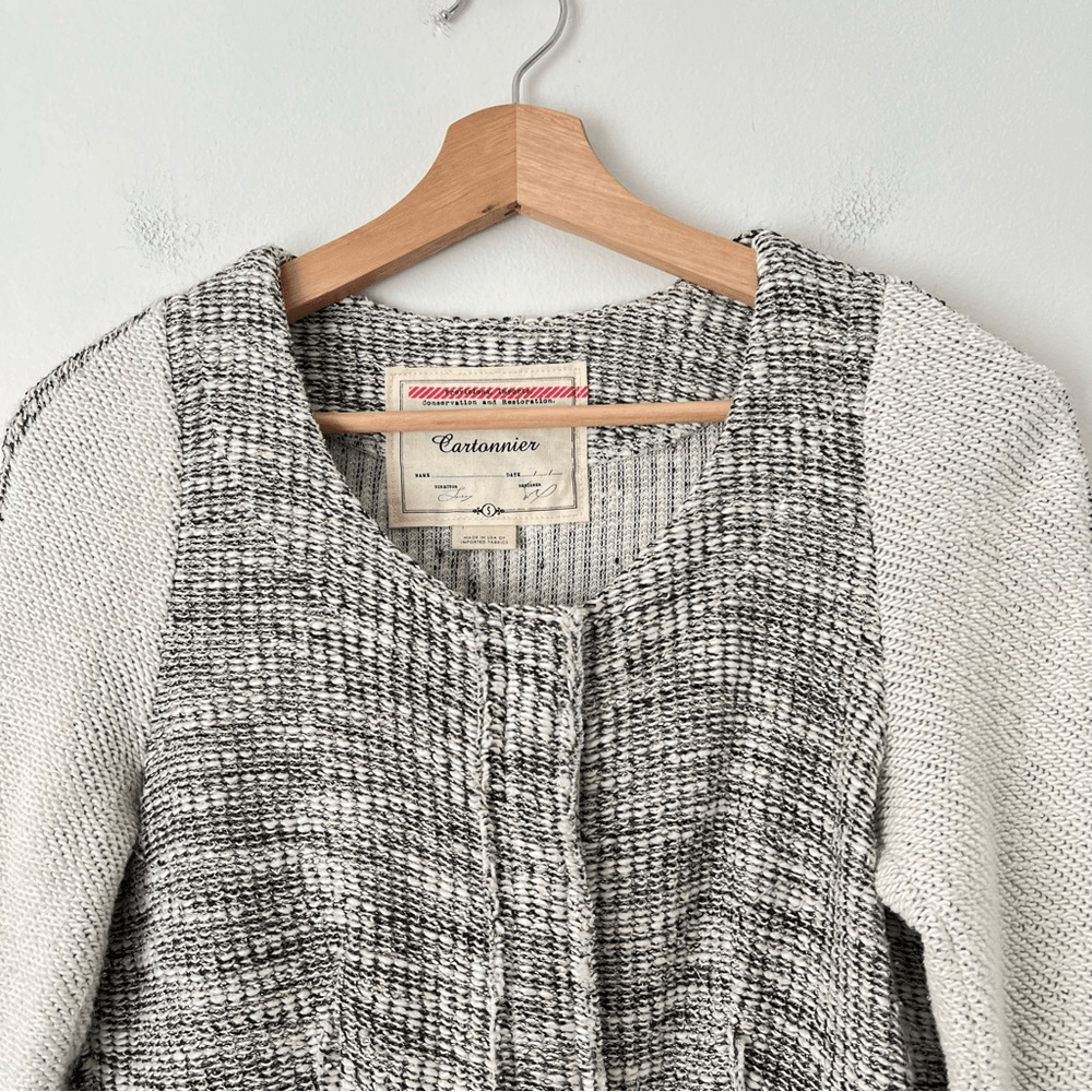 Anthropologie Cartonnier Neutral Tweed Knit Blazer Jacket Size Small