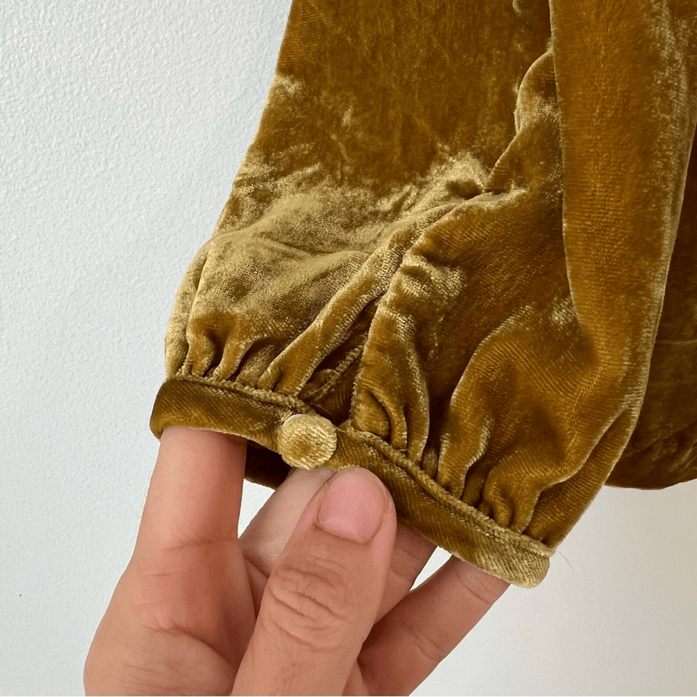 J. Crew Faux Wrap Velvet Long Sleeve Blouse Size 2 in Mustard Yellow