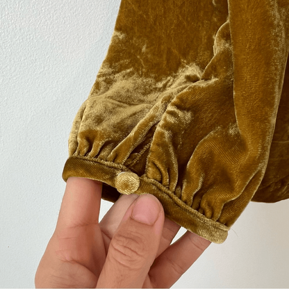 J. Crew Faux Wrap Velvet Long Sleeve Blouse Size 2 in Mustard Yellow