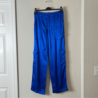 YFB Young Fabulous & Broke Satin Cargo Pants NEW Size Small in Royal Blue