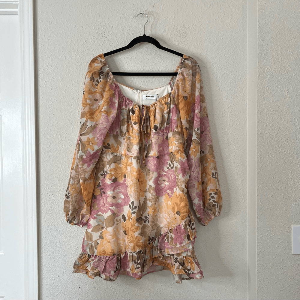 Showpo Floral Grizela Mini Dress NEW Size 12 Pink Long Sleeves