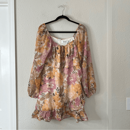 Showpo Floral Grizela Mini Dress NEW Size 12 Pink Long Sleeves