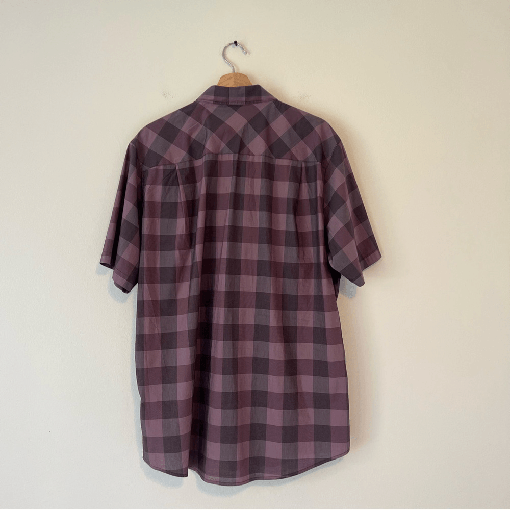 Travis Mathew Mens Short Sleeve Button Up Shirt Purple Check Print Size XL