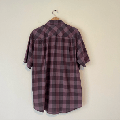 Travis Mathew Mens Short Sleeve Button Up Shirt Purple Check Print Size XL