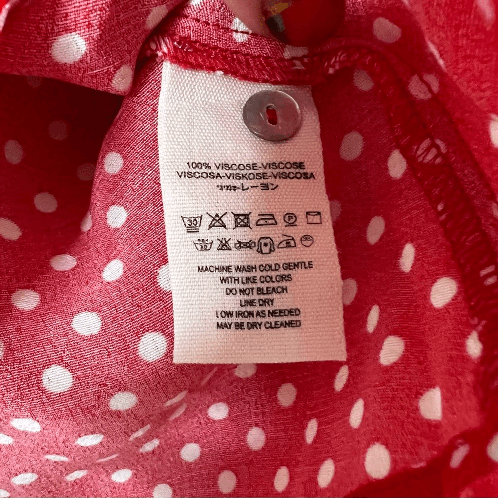 Free People Love Street Red White Polka Dot Long Sleeves Blouse M Retro Romantic