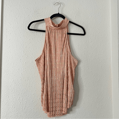 Anthropologie Vickie Pink Metallic Halter Top NEW Size XL