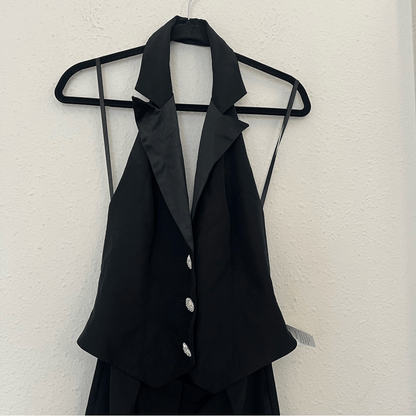 Mac Duggal Black Tuxedo Halter Jumpsuit NEW Size 6 Formal Elegant
